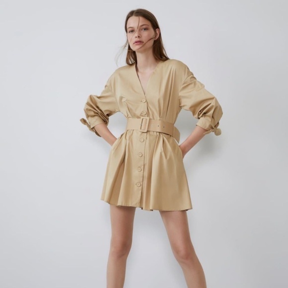 Zara khaki belted mini dress